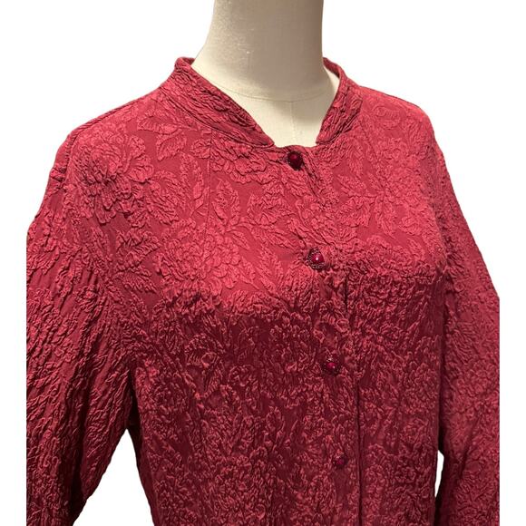 Vintage URU textured blouse with Mandarin band collar size medium - Picture 6 of 16